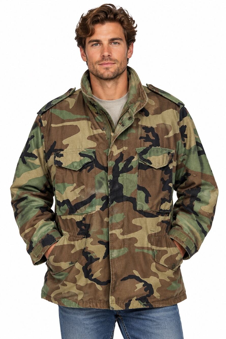 Vintage 1983 US Army M-65 Woodland Camo Field Jacket Military Men’s M